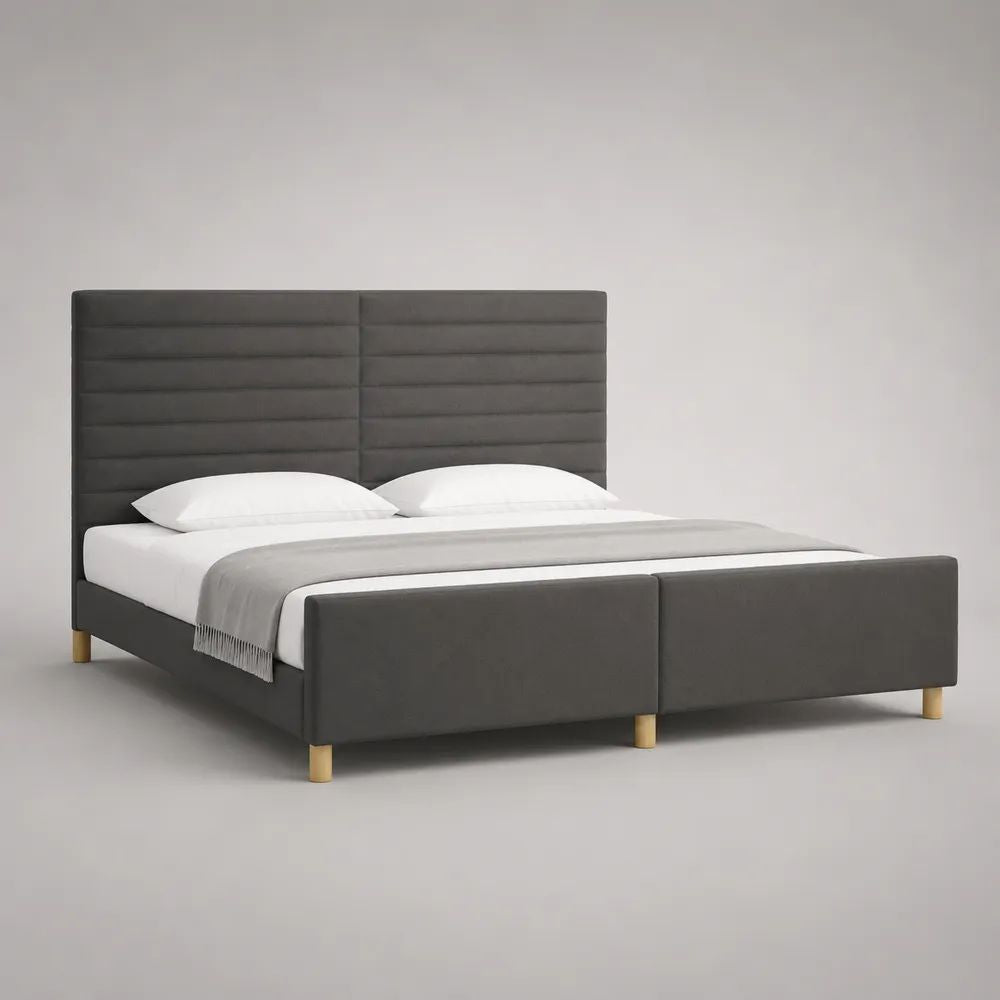 Letto matrimoniale imbottito in velluto grigio antracite 170 x 215 x 120 cm per materasso 160 x 200 cm