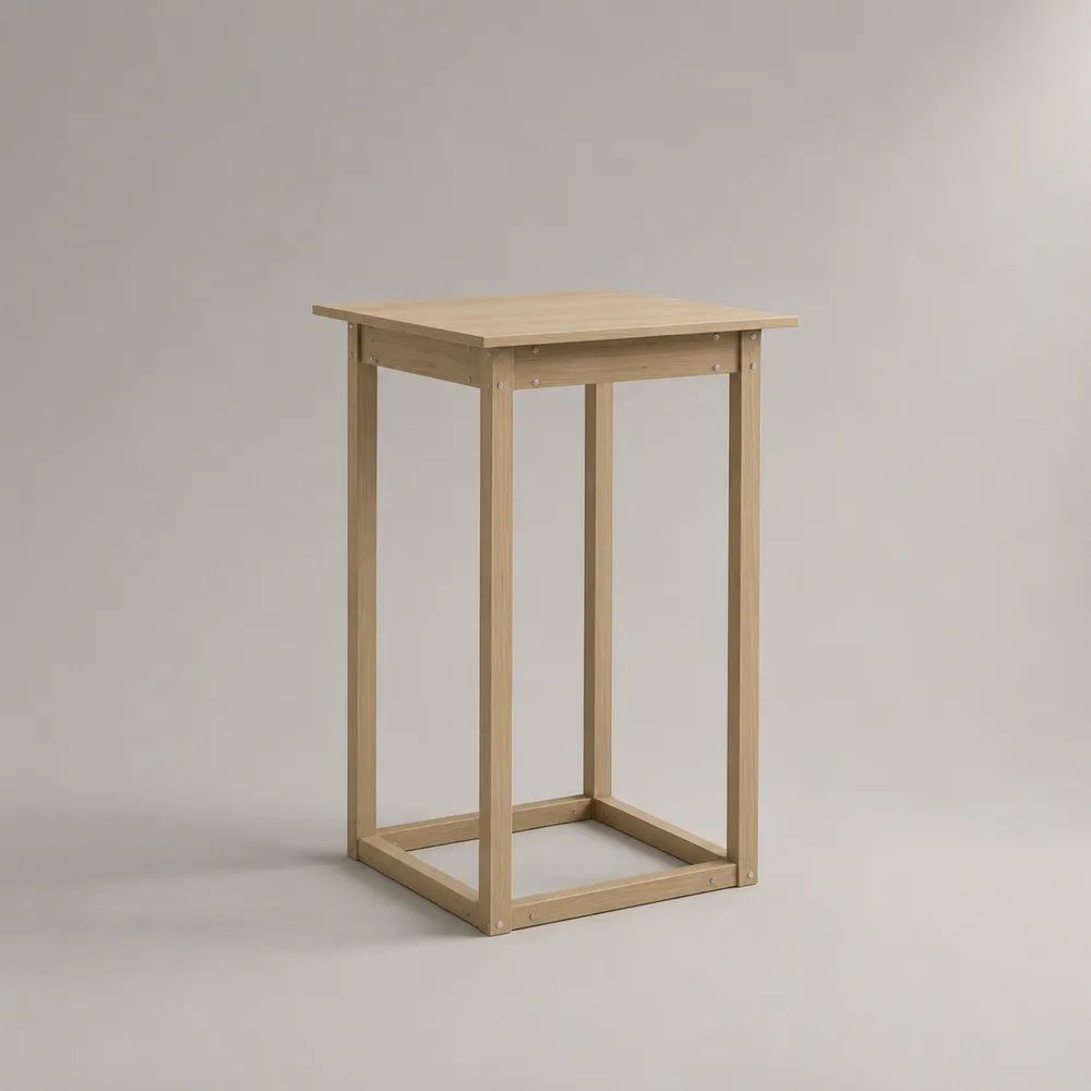 Tavolo bar alto quadrato in legno massello di pino naturale, 60 × 60 × 105 cm