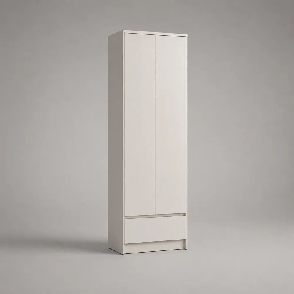 Armadio guardaroba in legno bianco a 2 ante con 1 cassetto, 60 × 52 × 190 cm