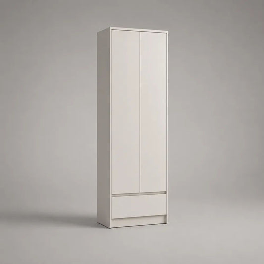 Armadio guardaroba in legno bianco a 2 ante con 1 cassetto, 60 × 52 × 190 cm