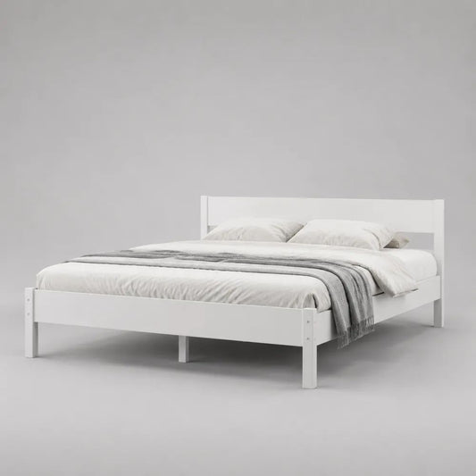 Letto matrimoniale in legno bianco 208 x 168 x 82 cm, per materasso 160 x 200 cm, con testiera e rete a doghe