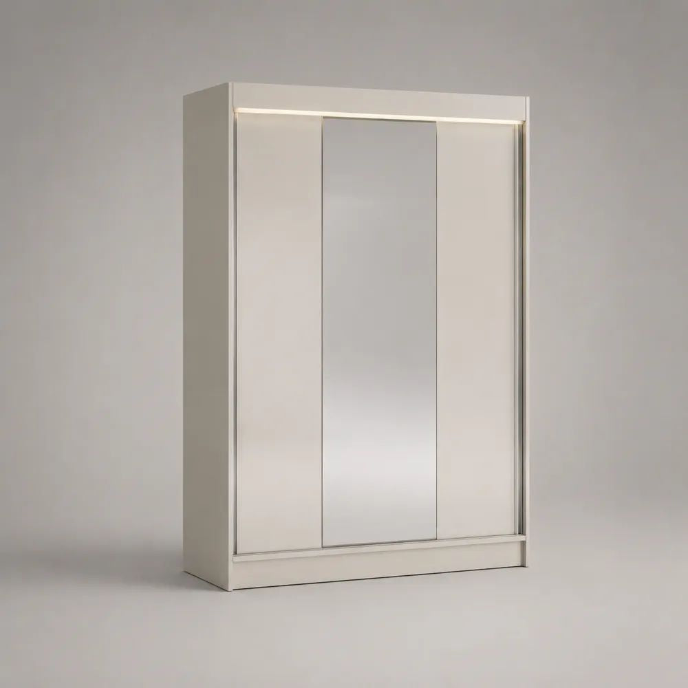 Armadio guardaroba a 3 ante scorrevoli con specchio, bianco e argento, 120 × 55 × 200 cm