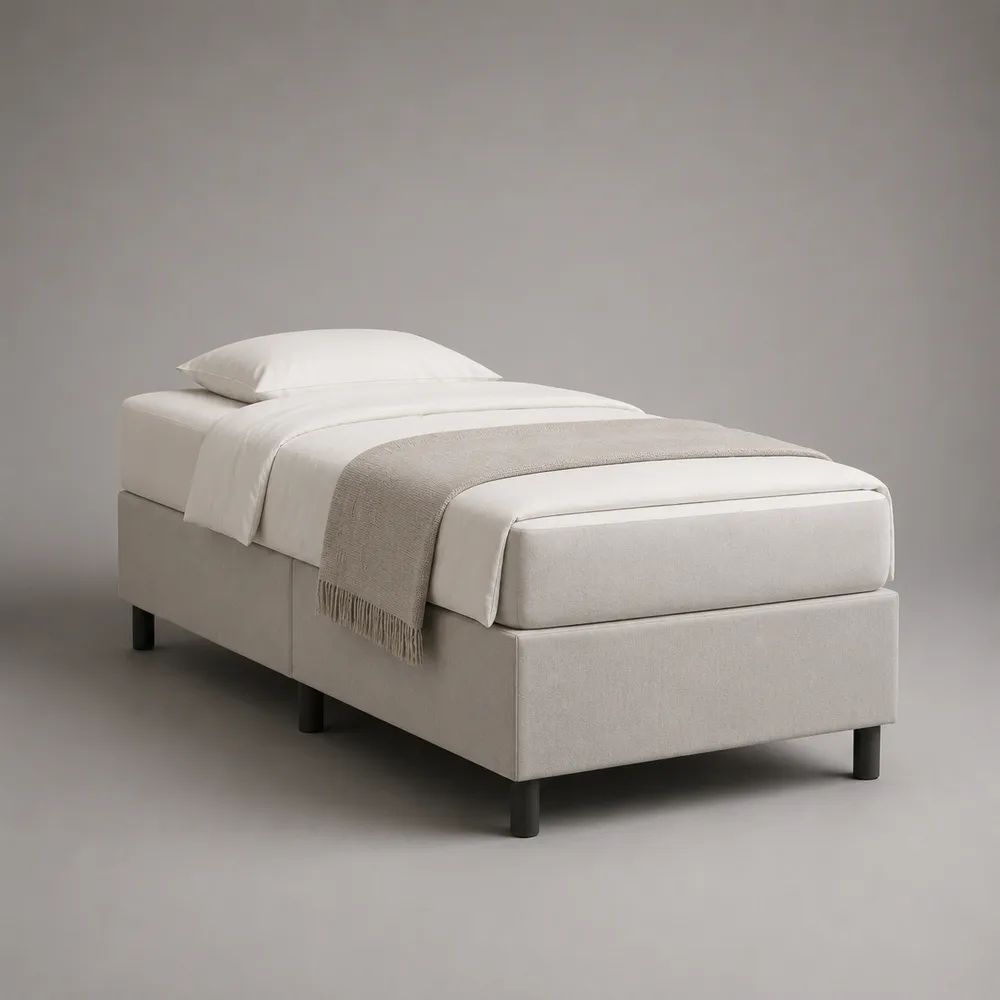 Set letto singolo imbottito in legno e tessuto con materasso, bianco e nero, 206 x 96 x 58 cm, superficie di riposo 90 x 200 cm