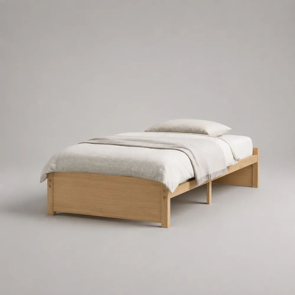Letto singolo in legno, rovere naturale, per materasso 90 x 200 cm, dimensioni 205 x 96 x 55 cm