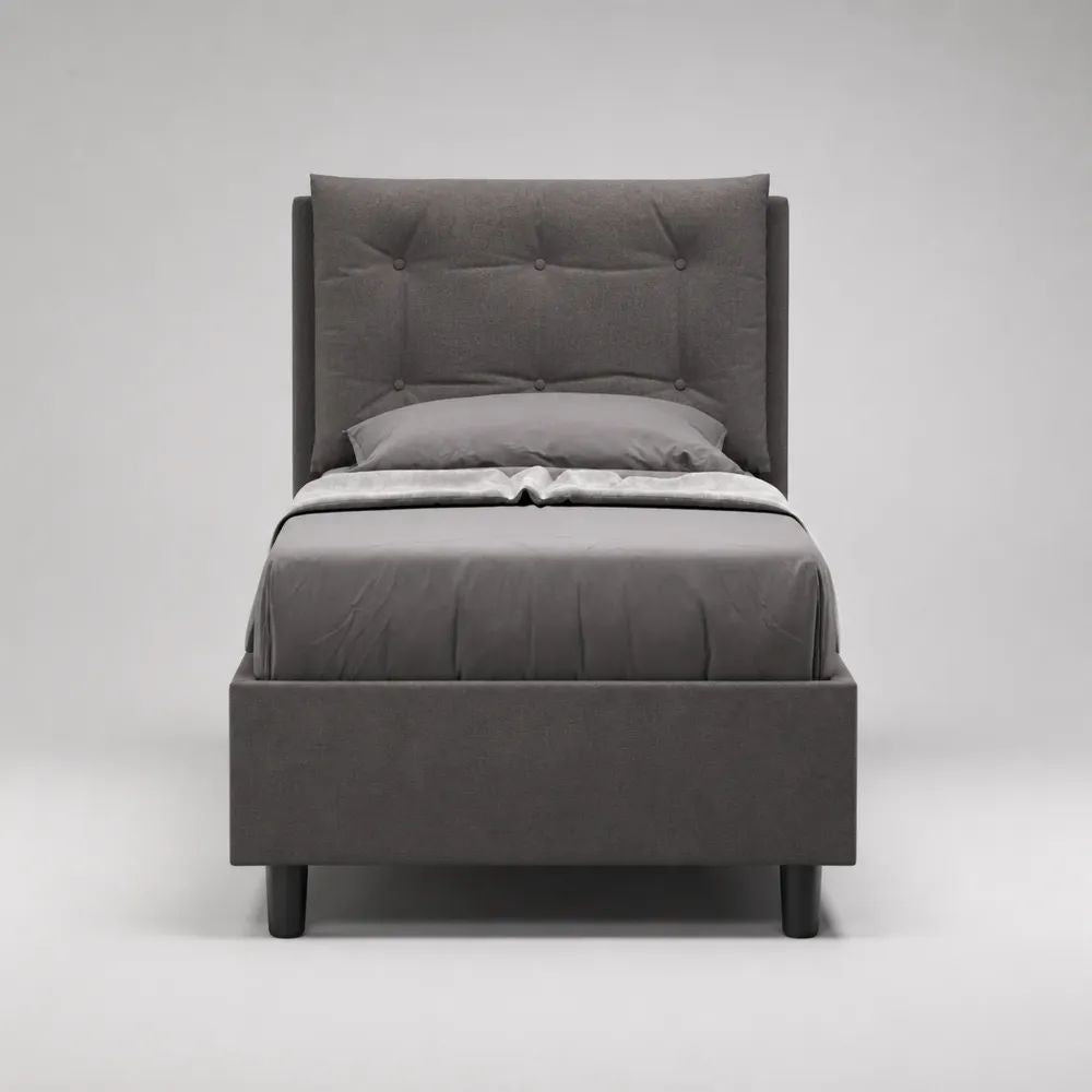 Letto singolo imbottito 90 x 200 cm in tessuto grigio con testiera trapuntata