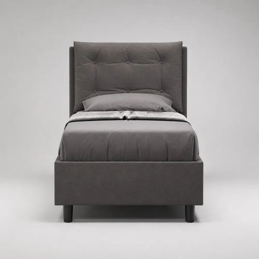 Letto singolo imbottito 90 x 200 cm in tessuto grigio con testiera trapuntata