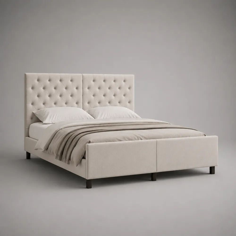 Letto matrimoniale imbottito beige in poliestere con testiera capitonné e rete a doghe, 160 x 200 cm