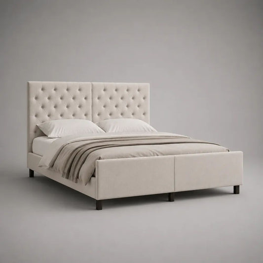 Letto matrimoniale imbottito beige in poliestere con testiera capitonné e rete a doghe, 160 x 200 cm