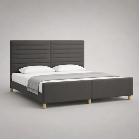 Letto matrimoniale imbottito in velluto grigio antracite 170 x 215 x 120 cm per materasso 160 x 200 cm