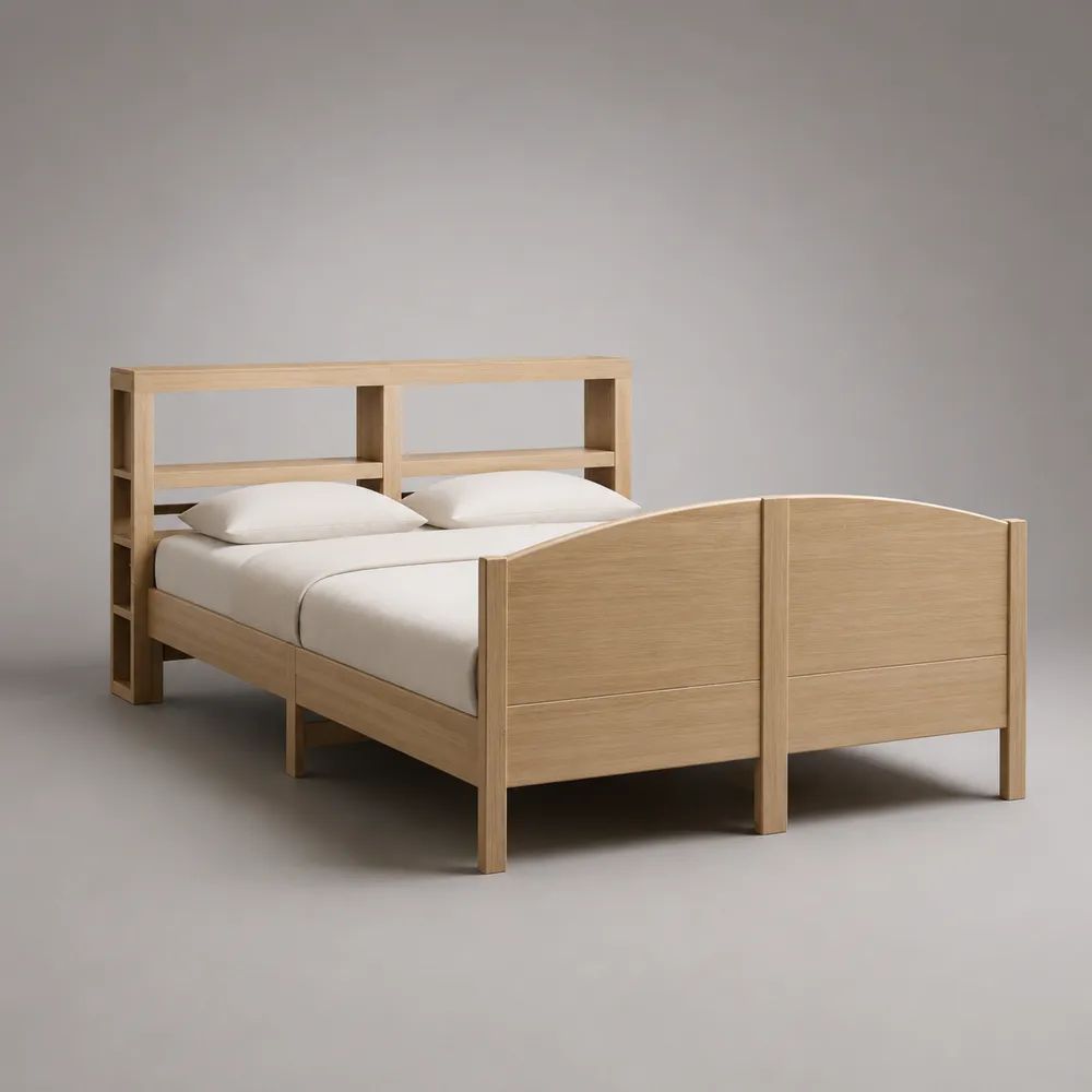 Set di 2 letti singoli affiancabili in legno e MDF, rovere naturale, per materassi 90 × 200 cm, dimensioni complessive 210 × 190 × 150 cm