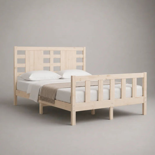 Letto matrimoniale in pino massello naturale con testiera e pediera, per materasso 160 x 200 cm, dimensioni 168 x 208 x 110 cm