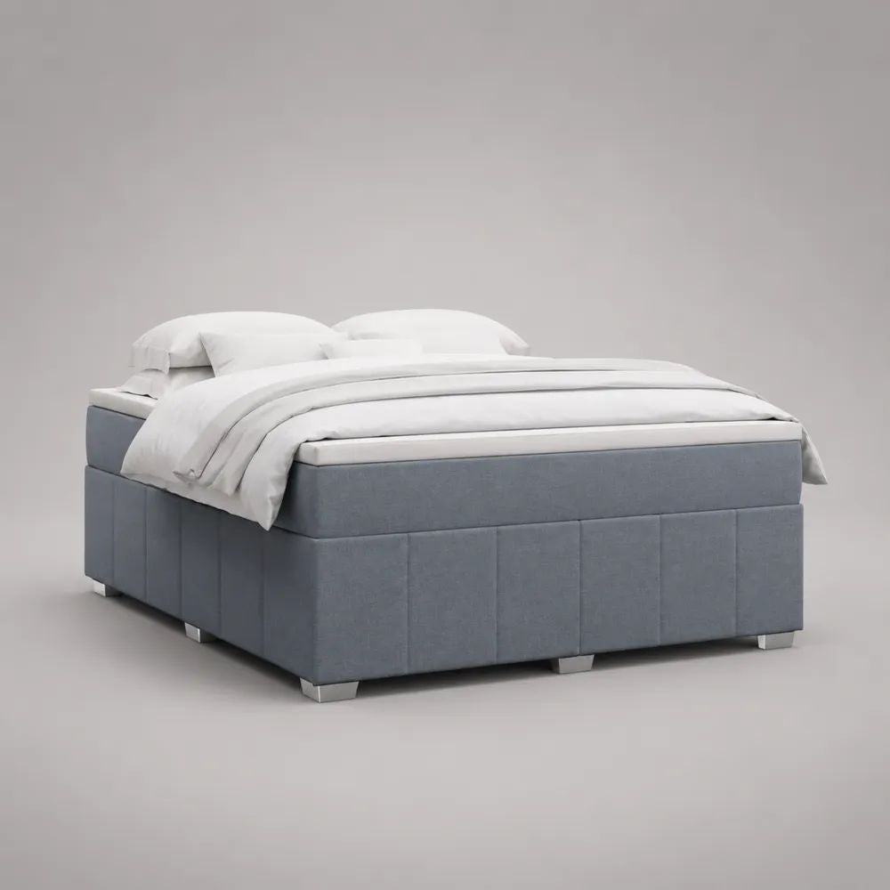Letto matrimoniale continentale 180 x 200 cm con materasso, sovramaterasso e rivestimento in tessuto grigio e bianco