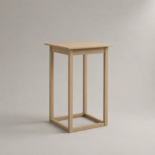 Tavolo bar alto quadrato in legno massello di pino naturale, 60 × 60 × 105 cm