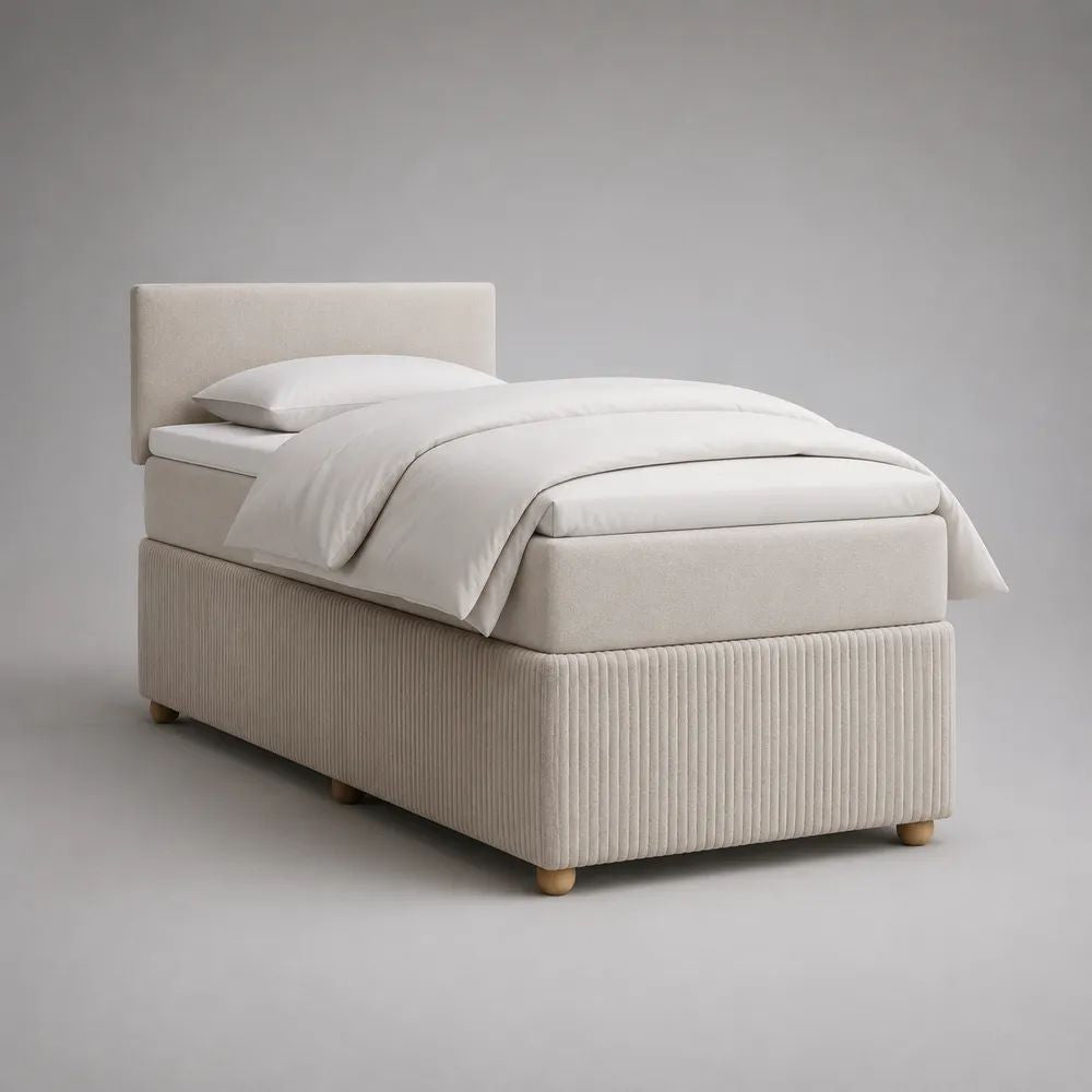Letto singolo imbottito 90 x 200 cm in poliestere beige con testiera rettangolare