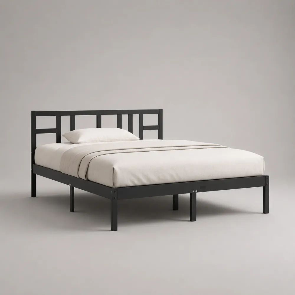 Letto matrimoniale 160 x 200 cm in acciaio nero con testiera geometrica, 207 x 166 x 90 cm