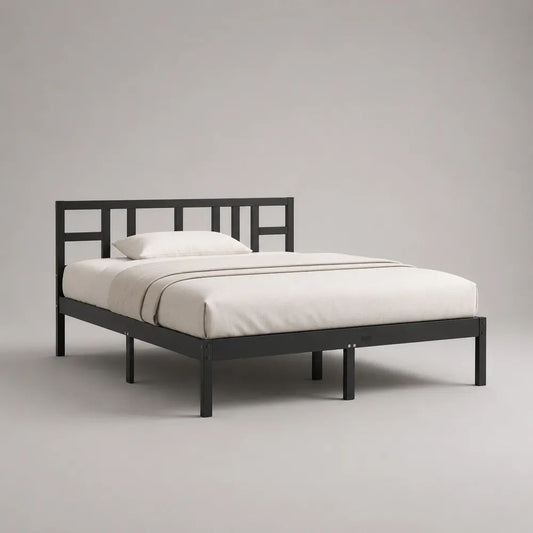Letto matrimoniale 160 x 200 cm in acciaio nero con testiera geometrica, 207 x 166 x 90 cm
