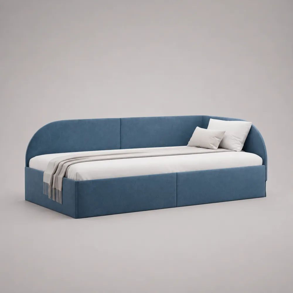 Letto singolo imbottito in velluto blu per materasso 90 x 200 cm, 216 x 107 x 86 cm