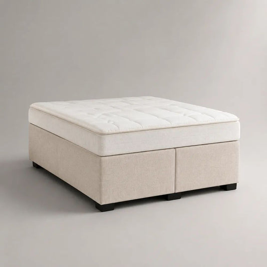Letto matrimoniale boxspring beige in tessuto con materasso e topper, 160 x 200 cm