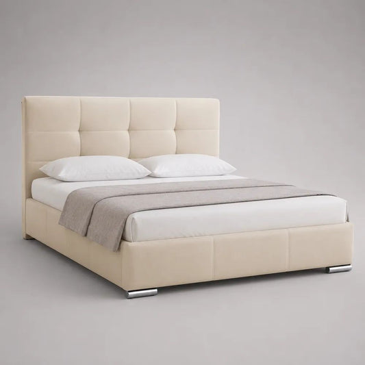 Letto matrimoniale imbottito 160 × 200 cm in pelle sintetica crema con testiera trapuntata