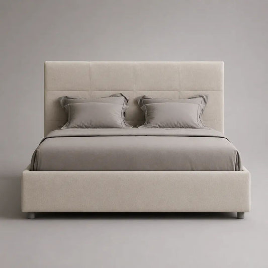 Letto matrimoniale contenitore imbottito in poliestere beige per materasso 160 x 200 cm