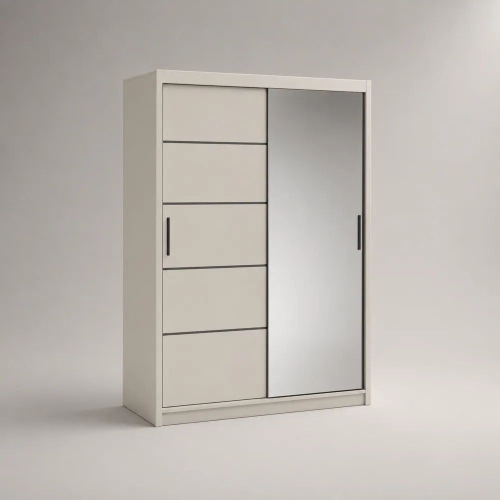 Armadio guardaroba bianco a 2 ante scorrevoli con specchio, 120 x 60 x 200 cm
