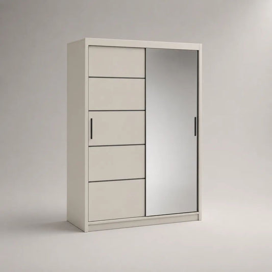 Armadio guardaroba bianco a 2 ante scorrevoli con specchio, 120 x 60 x 200 cm